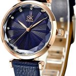 SHENGKE Watches for Women Wrist for Women Quartz Leather Strap Minimalist Formal Casual Women Watch Waterproof Black Ladies Watches with Gift Box